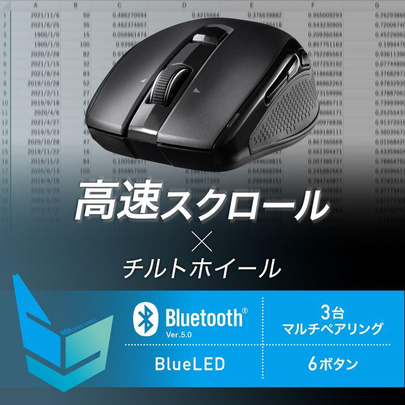 マウス Bluetooth 無線 ワイヤレス チルトホイール 6ボタン 高速スクロール ブラック ブルーLED MA-BBHT616BK｜sanwadirect｜02