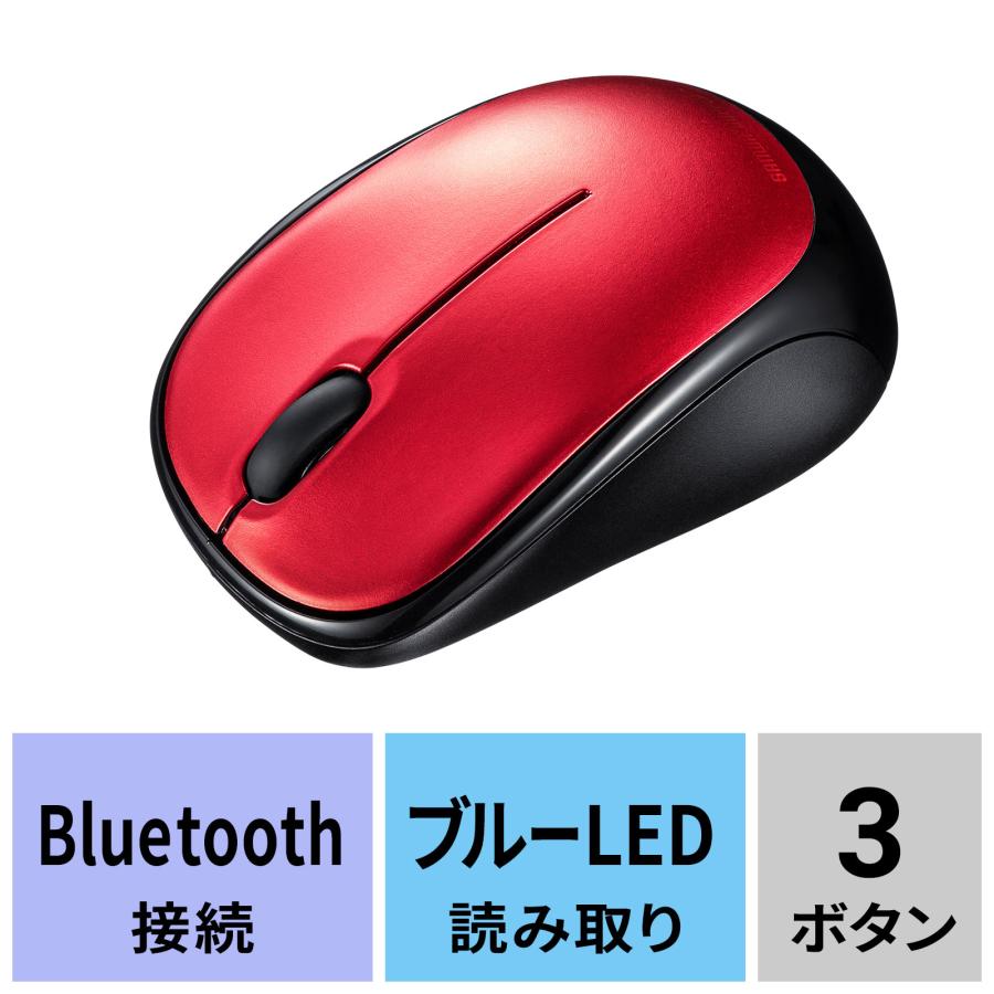 静音BluetoothブルーLEDマウス レッド（MA-BBS311R）｜sanwadirect