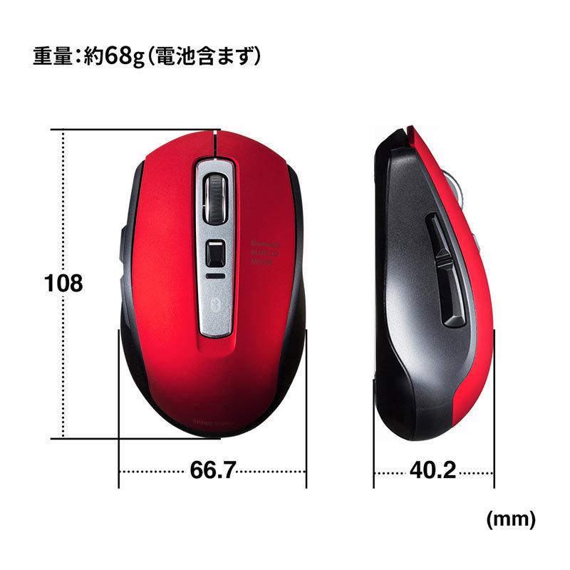 Bluetoothマウス 静音 ブルーLED 5ボタン 高感度 レッド（MA-BTBL162R）｜sanwadirect｜08