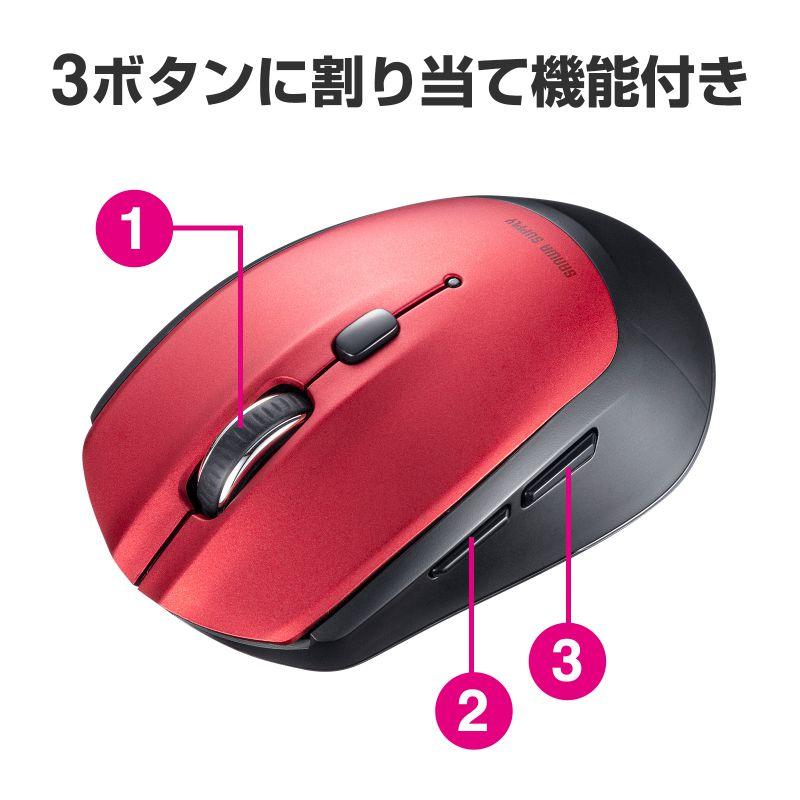 ワイヤレスマウス 5ボタン ブルーLEDセンサー レッド（MA-WB509R）｜sanwadirect｜05