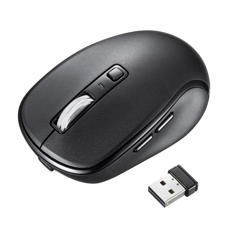 ワイヤレスマウス Bluetoothマウス 最大3台接続 静音 5ボタン 充電式 ブルーLED カウント切替 カーソル速度切替 ブラック MA-WBBS519BK