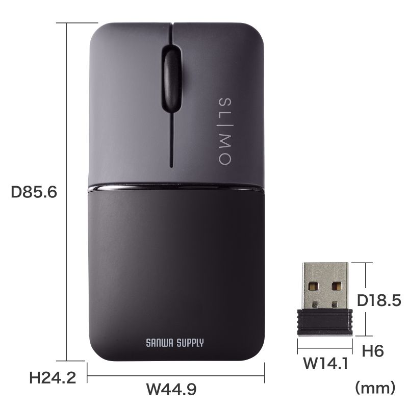 マウス ワイヤレス 無線 静音 SLIMO 超小型 USB A コネクタ 3ボタン 2.4GHz ブルーLED 充電式 左右対称形状 ブラック MA-WBS310BK｜sanwadirect｜06