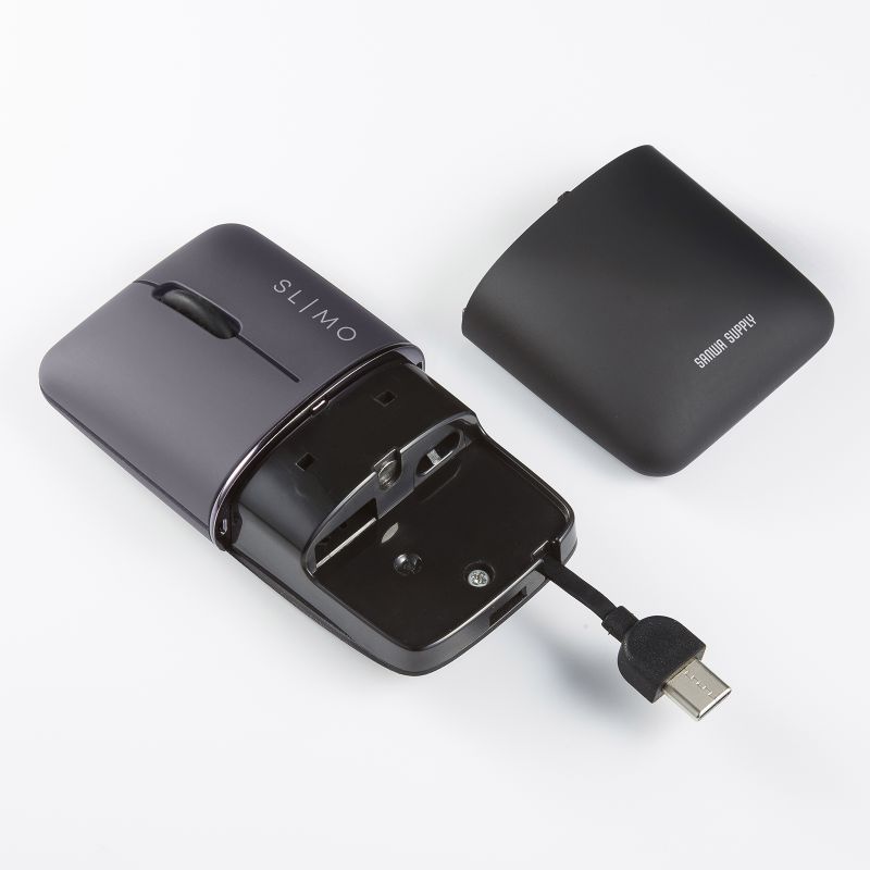 マウス ワイヤレス 無線 静音 SLIMO 超小型 USB A コネクタ 3ボタン 2.4GHz ブルーLED 充電式 左右対称形状 ブラック MA-WBS310BK｜sanwadirect｜10