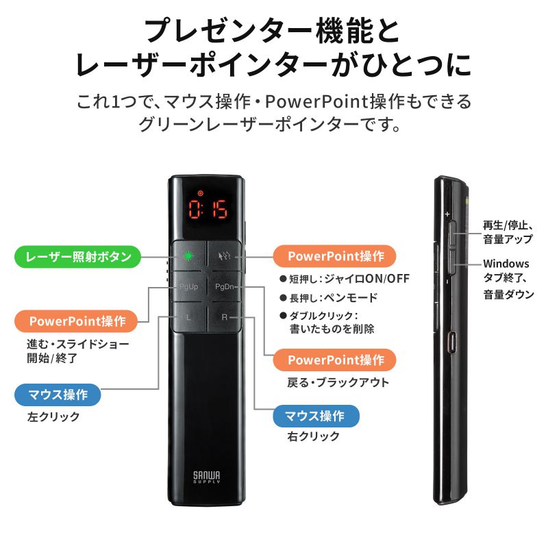 SANWA SUPPLY（サンワサプライ） レーザーポインター 緑 グリーン