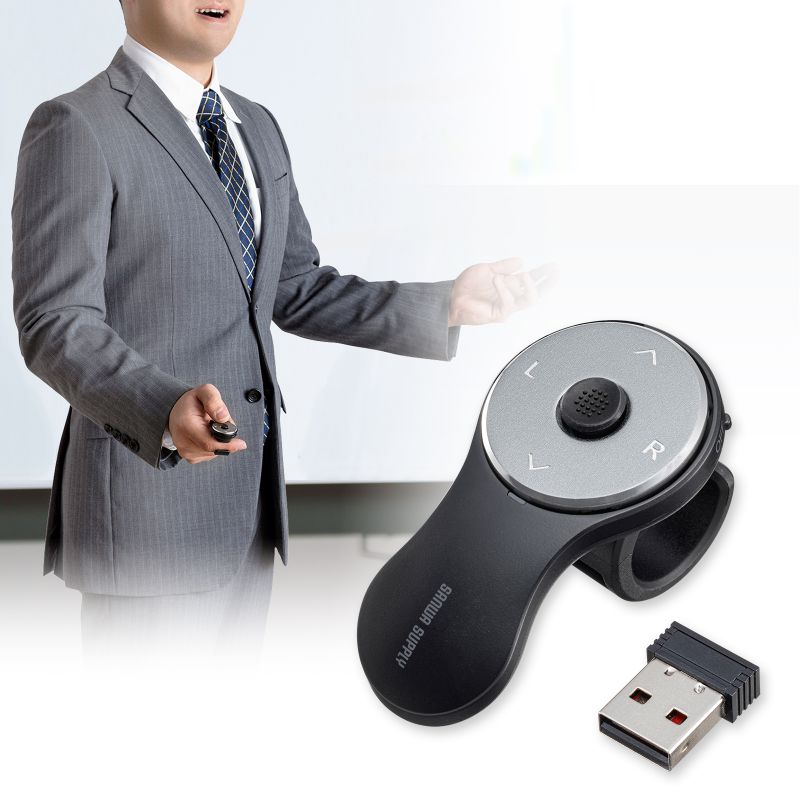 スティック搭載 リングマウス USB A接続 ワイヤレス 5ボタン USB充電式 フィンガーマウス 空中マウス マット ブラックMA-WRING3BK｜sanwadirect｜03