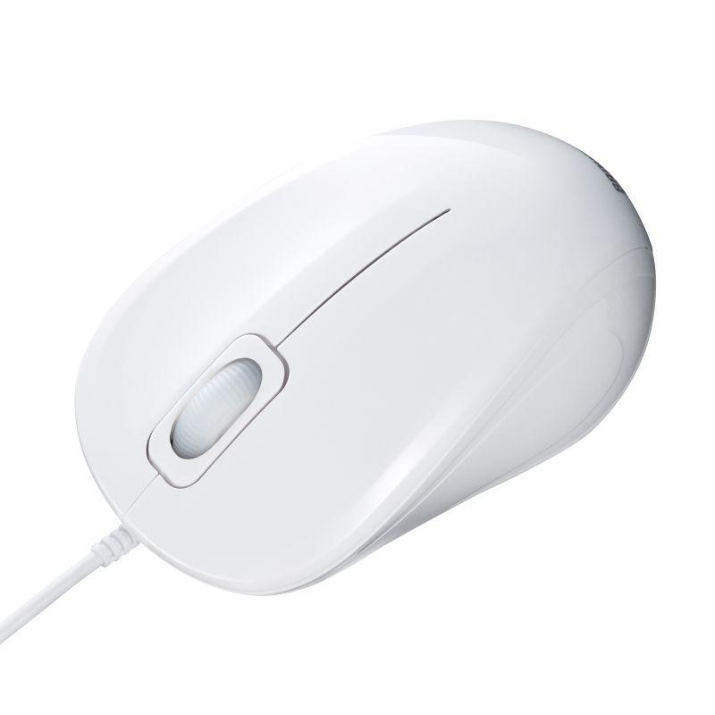 マウス ワイヤレス 有線 静音 USB ブルーLED 3ボタン 抗菌 左右対称形状 パソコン PC Windows Mac SIAA ISO 22196取得 ホワイト MA-YBSK315W｜sanwadirect