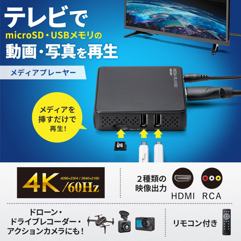 メディアプレーヤー HDMI・リモコン用電池付 SANWA サンワ p-289564.jpg