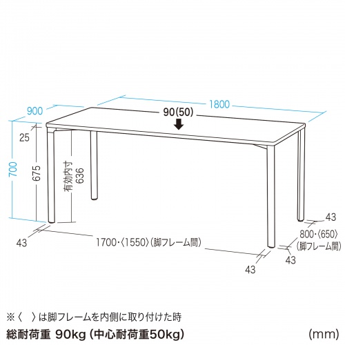 シンプルデスク ワークデスク 平机 高耐荷重 eテーブル 幅180cm 奥行90cm 高さ70cm ブラック 【受注生産品】 MEF-18090BK_1