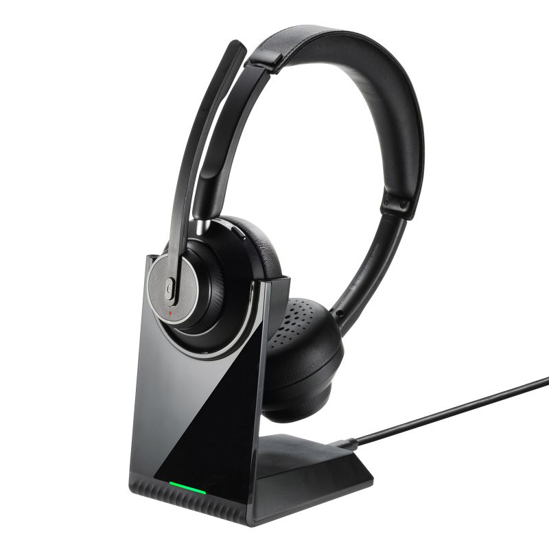 Bluetoothヘッドセット ワイヤレスヘッドセット 両耳タイプ 全指向性 無線 有線 両対応 ロングマイク 在宅勤務 コールセンター クレードルつきMM-BTSH70BK｜sanwadirect
