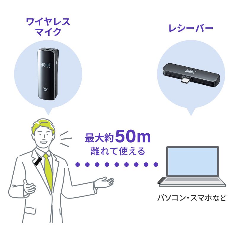 SANWA SUPPLY（サンワサプライ） ワイヤレスマイク マイク2台 ノイズ