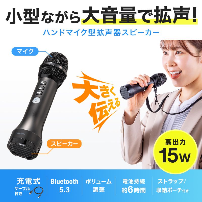 SANWA SUPPLY（サンワサプライ） 拡声器 マイク型 小型 15W出力