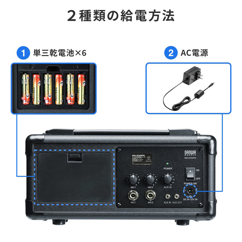 有線マイク付き 拡声器 20W出力（MM-SPAMPN） : mm-spampn : サンワ