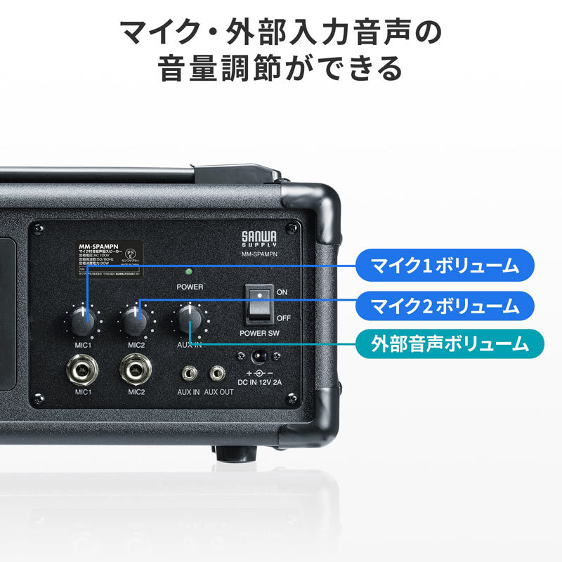 有線マイク付き 拡声器 20W出力（MM-SPAMPN） : mm-spampn : サンワ