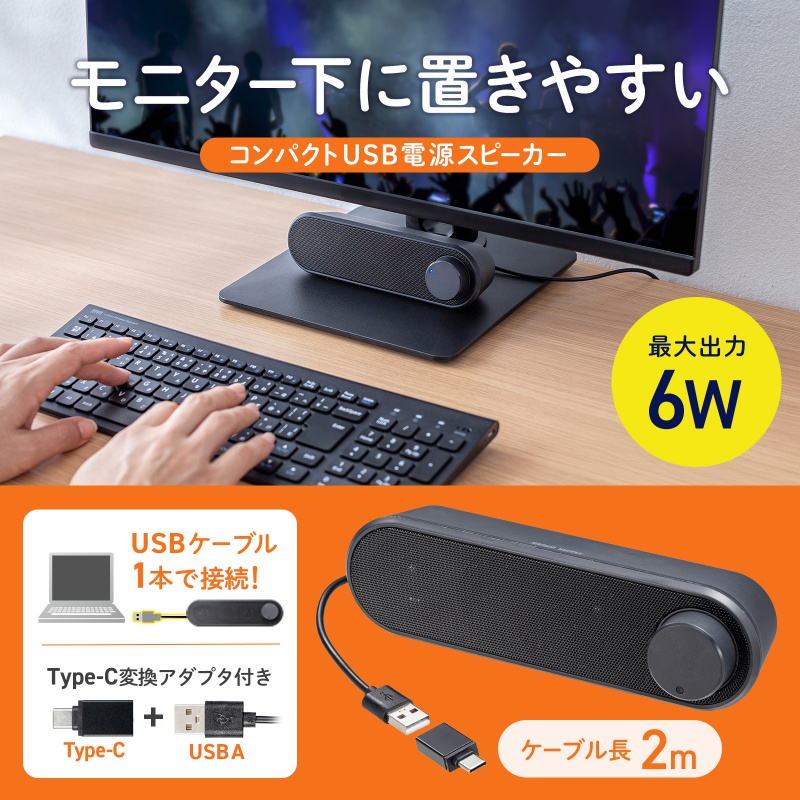 SANWA SUPPLY（サンワサプライ） USBスピーカー 6W出力 小型 サウンド