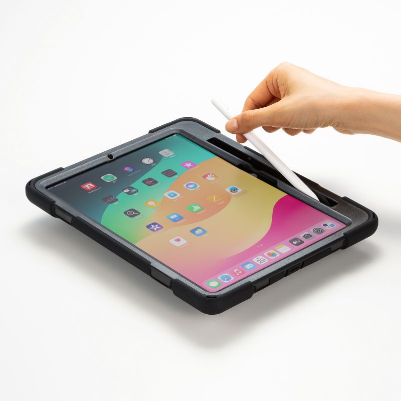 iPad Pro ケース 耐衝撃 ハンドル スタンド ショルダーベルト タッチペン収納 iPad Pro 11インチ M4/2024 PDA-IPAD1717BK3 | SANWA SUPPLY | 06