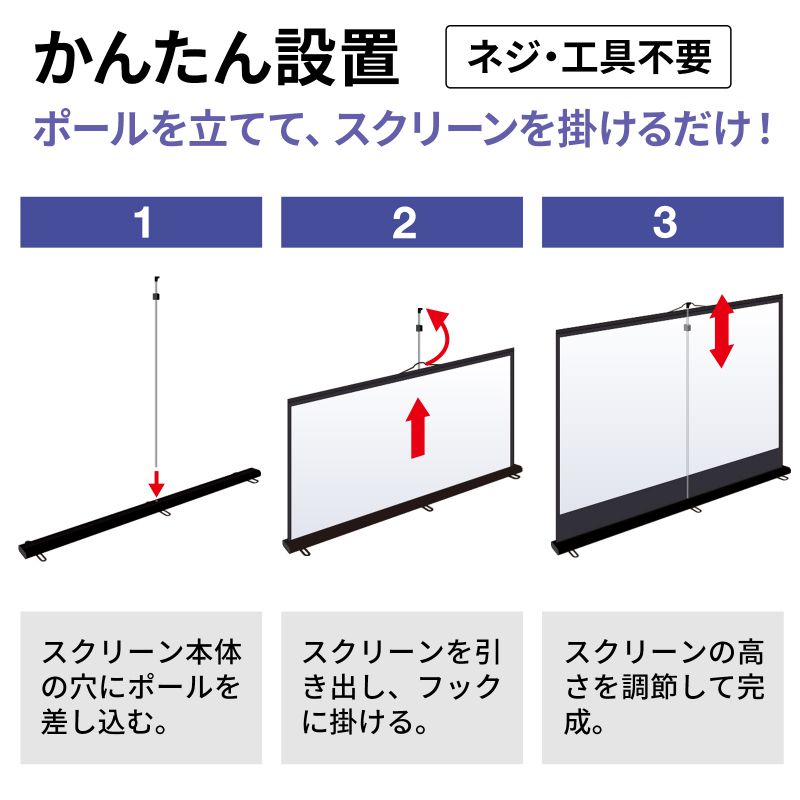 プロジェクタースクリーン 100インチ 16：9 床置き式 簡単設置 自立 持ち運び 4K ハイビジョン映像対応 選挙グッズ PRS-Y100HDの画像
