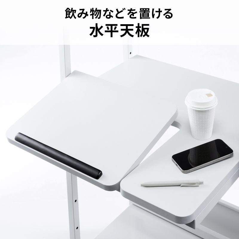 パソコンラック チルト天板 5段階角度調整 幅65×奥行60×高さ140cm キャスター付き RAC-EC20_10