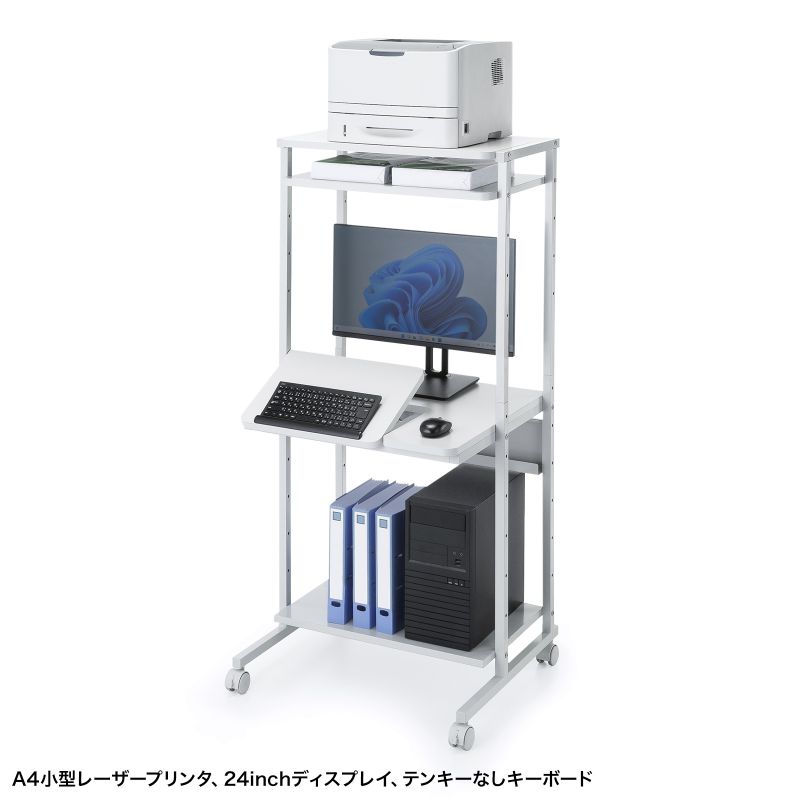 パソコンラック チルト天板 5段階角度調整 幅65×奥行60×高さ140cm キャスター付き RAC-EC20_16