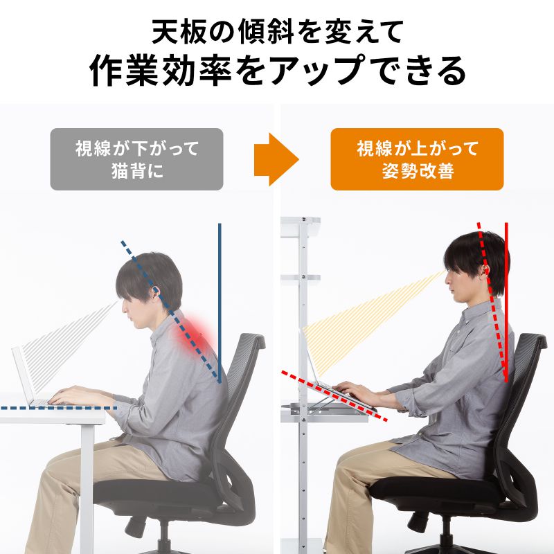 パソコンラック チルト天板 5段階角度調整 幅65×奥行60×高さ140cm キャスター付き RAC-EC20_3