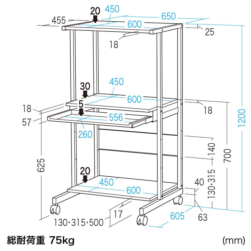 SANWA SUPPLY（サンワサプライ） パソコンラック W650×D605×H1200mm