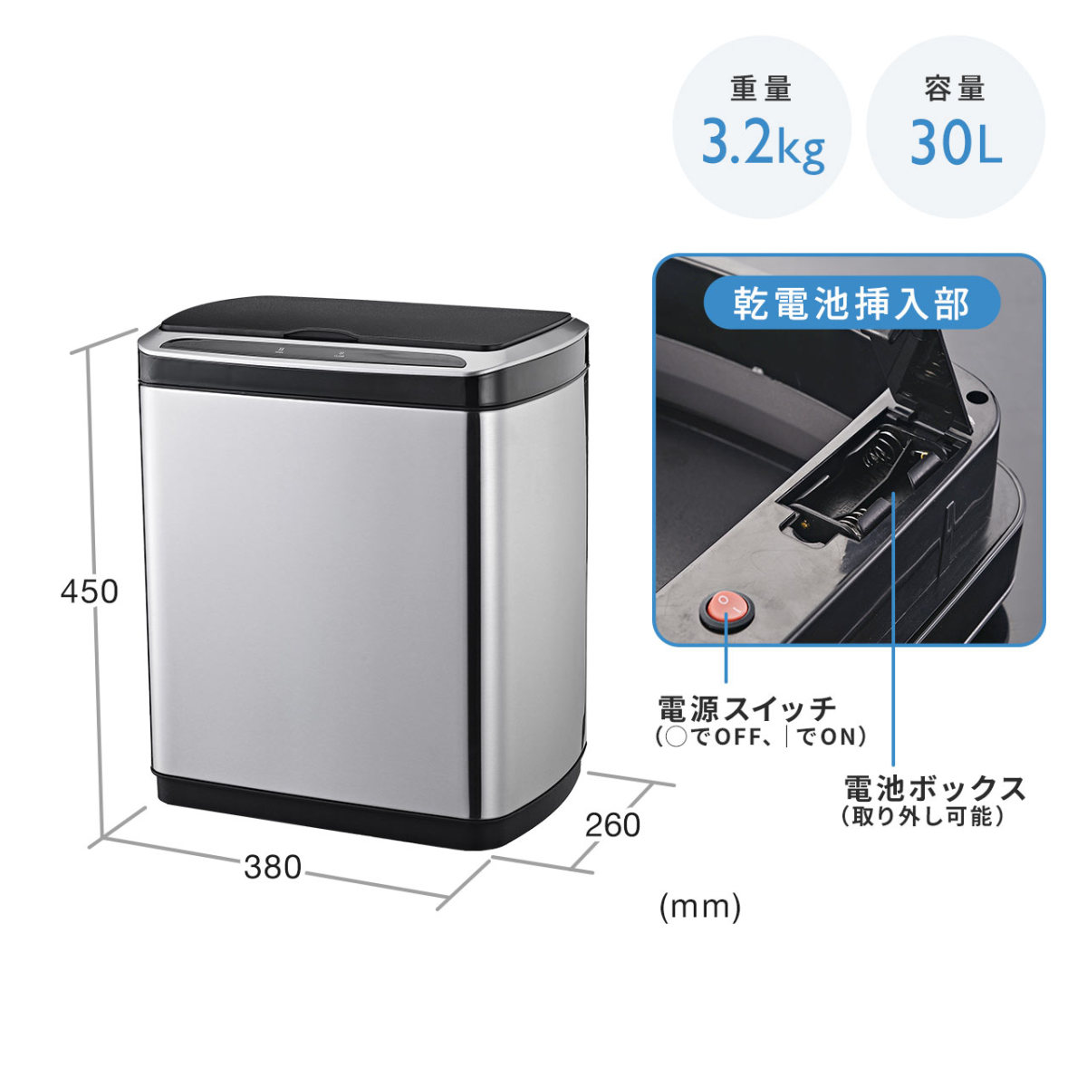 ゴミ箱 自動開閉 センサー式 電動 おしゃれ 全自動ゴミ箱 30L ふた付き