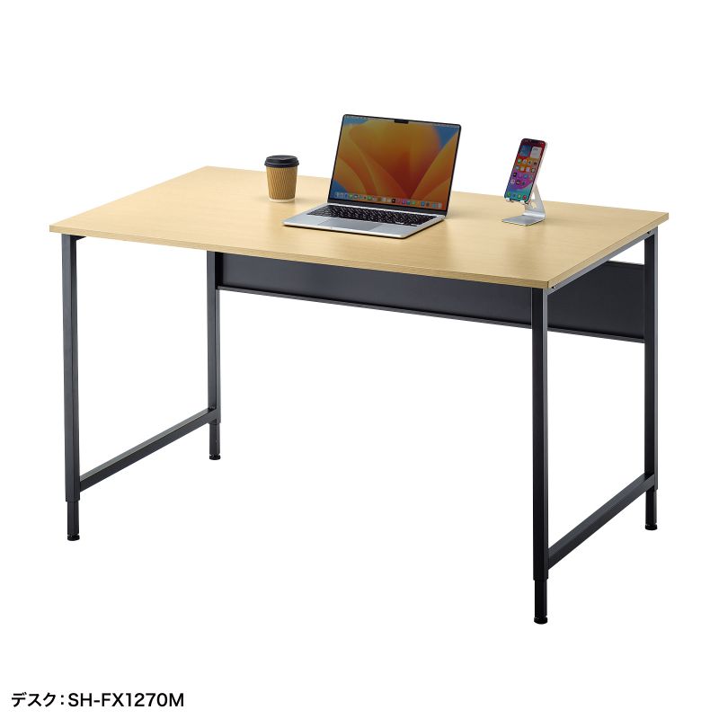 パソコンデスク フレキシブルデスク W1400 木目 高さ変更 2段階 高さ70cm 高さ72cm 大型ケーブルトレー付 キャスター アジャスター 耐荷重50kg SH-FX1470M_2