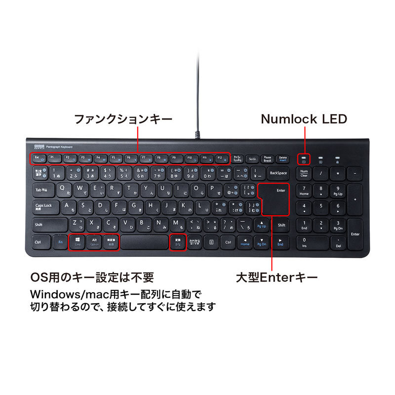 サンワサプライ USB Type-Cスリムキーボード テンキー付き（SKB-SL31CBK） :SKB-SL31CBK:サンワダイレクト - 通販 -  Yahoo!ショッピング