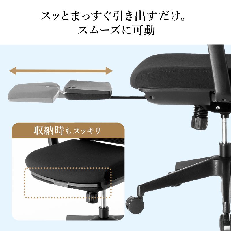 オフィスチェア メッシュ シンクロロッキング 3Dアームレスト ハイバック 座面メッシュ オットマン 4D ランバーサポート ハンガー付き SNC-NET25BK | SANWA SUPPLY | 05