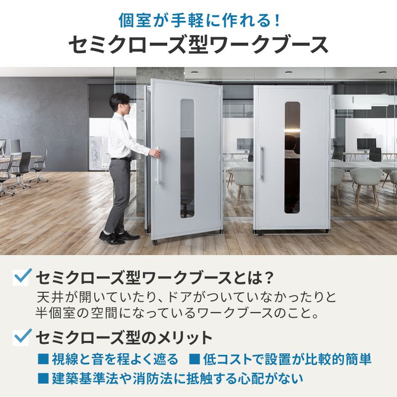 集中ブース 集中ボックス セミクローズ型ワークブース テレワークボックス 電話ブース オフィス WEB会議 個室 遮音 吸音 キャスター タップ付き SPT-PB009BG_5