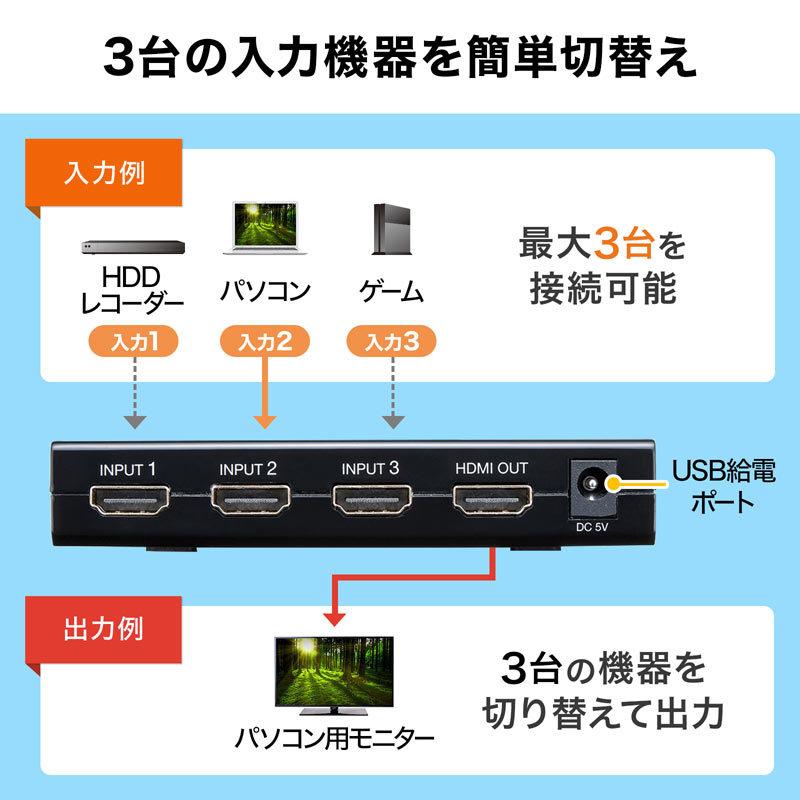 HDMI切替器 3入力1出力 4K/30Hz対応 リモコン付き（SW-UHD31RN）｜sanwadirect｜03