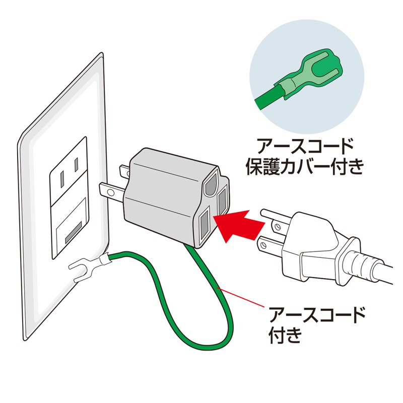 サンワサプライ 2P→3P変換アダプタ アース接続端子付き TAP-AD1RN