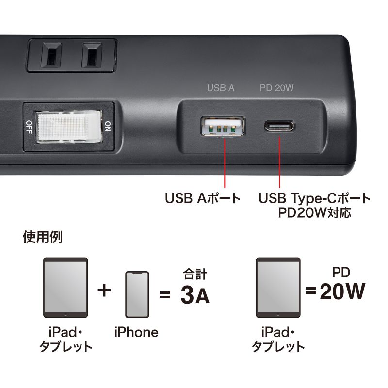 SANWA SUPPLY 電源タップ 延長コード 節電タップ 4個口 ブラック