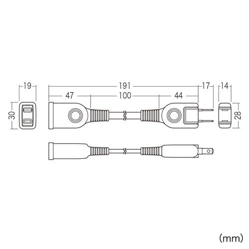 電源延長コード 0.1m 10cm 2P コンセント TAP-EX21001｜sanwadirect｜05