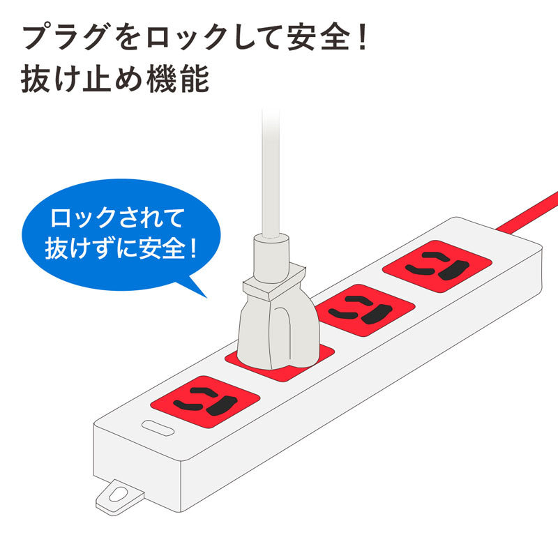 SANWA SUPPLY 医用接地プラグ付き電源タップ 3P 4個口 レッド 3m