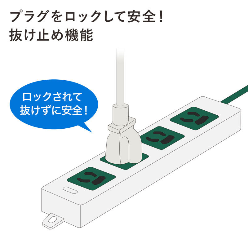 医用接地プラグ付き電源タップ 3P 4個口 グリーン 5m TAP-HPM4-5G｜sanwadirect｜04