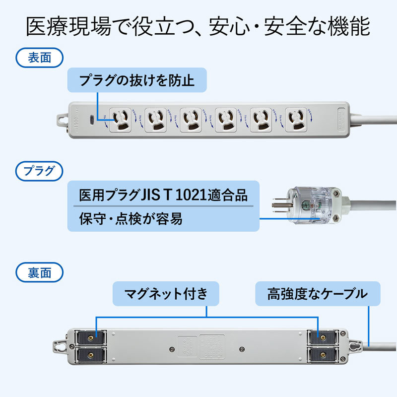 SANWA SUPPLY（サンワサプライ） 医用接地プラグ付き電源タップ 3P 6