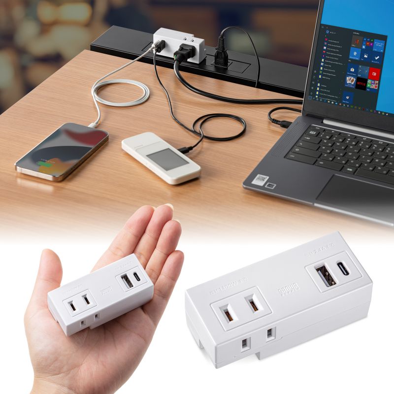 電源タップ USB付き コンセント  AC 2個口 USB-A 1 Type-C スマホ 充電器 OAタップ モバイルタップ USBタップ TAP-MUC1AC2W｜sanwadirect｜09