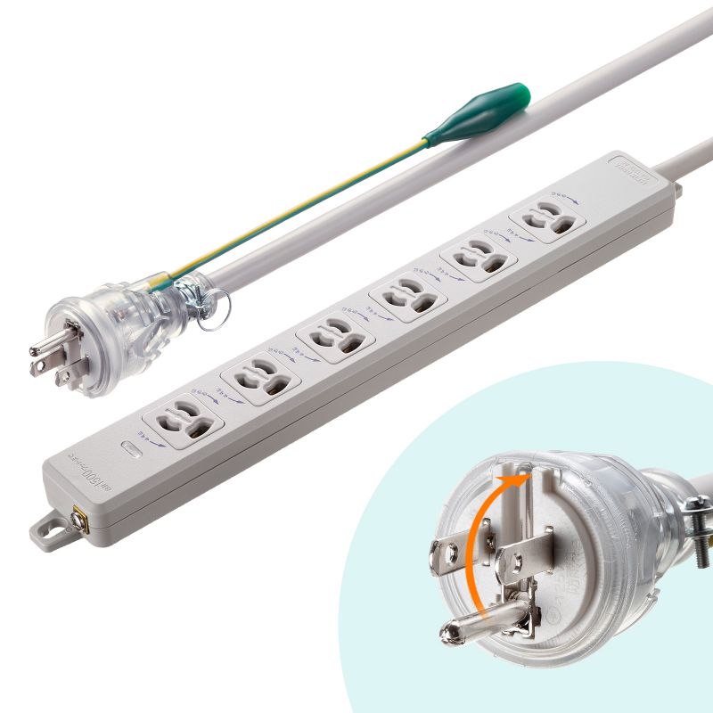 電源タップ マグネット固定 防雨型プラグ 延長コード 2P&3P両対応 ポッキンプラグ付 3極 3m 6個口 TAP-PP36-3_2