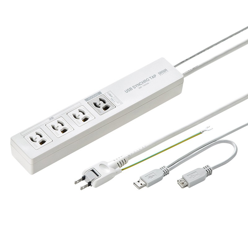 パソコン連動タップ 3P 4個口 5m 電源コード （TAP-RE34U-5）_3