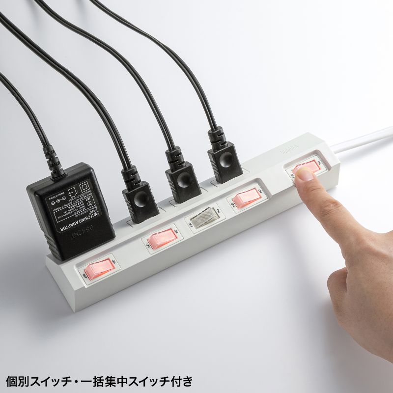 SANWA SUPPLY 延長コード 2P 4個口 電源タップ 3m 個別スイッチ