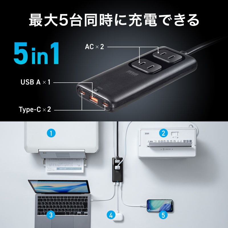 MacBook Pro 13インチ タッチバー付（電源タップあり） SANWA SUPPLY（サンワサプライ） 電源タップ USB PD 100W 急速充電 GaN