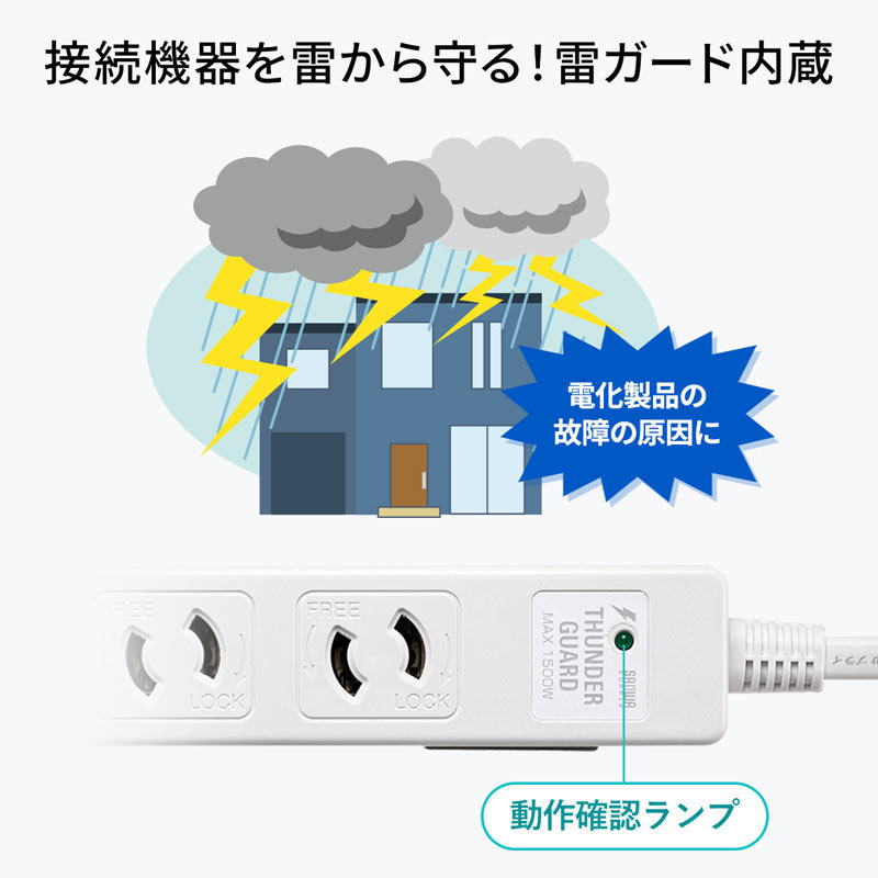 SANWA SUPPLY（サンワサプライ） 雷ガードタップ 2P 6個口 3m