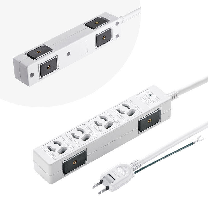 Yahoo! Yahoo!ショッピング(ヤフー ショッピング)サンワサプライ 雷ガードタップ 3P 4個口 5m マグネット 電源コード （TAP-SPWMG34-5）