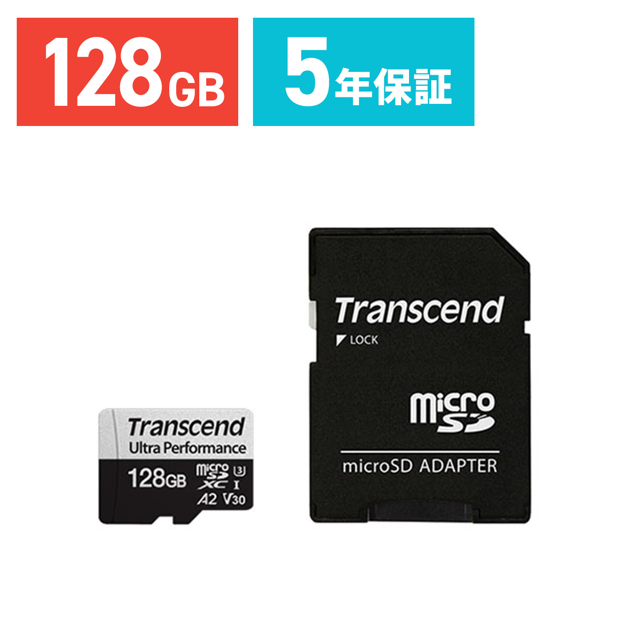 Transcend microSDXC 128GB トランセンド Class10 UHS-I U3 A2 V30 高速データ転送 ゲーミングカード SDカード変換アダプタ付 TS128GUSD340S マイクロSD