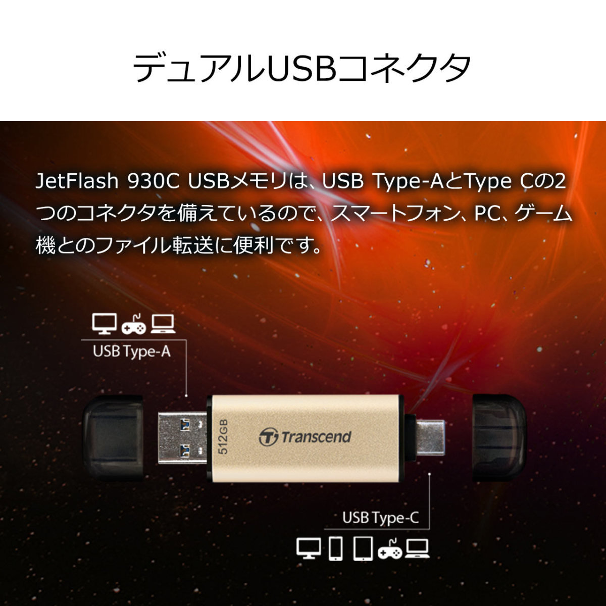 Transcend トランセンド USBメモリ フラッシュ メモリー ドライブ 512GB USB3.2 Gen1 JetFlash 930C メーカー5年保証 TS512GJF930C｜sanwadirect｜02