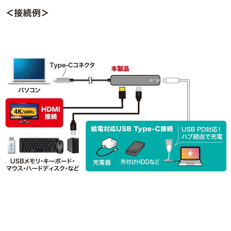 USB Type-Cマルチ変換アダプタ HDMI付き DisplayPort Alternate Mode 4K/60Hz PD USB-3TCHP6S｜sanwadirect｜07