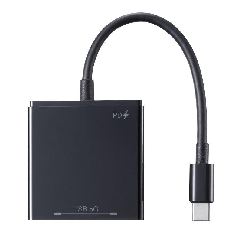 USB Type-C ハブ A×2/C×1 USB PD 100W 急速充電 データ転送  ケーブル一体型 コンパクト 薄型 充電 USB-3TCP9BK｜sanwadirect｜05