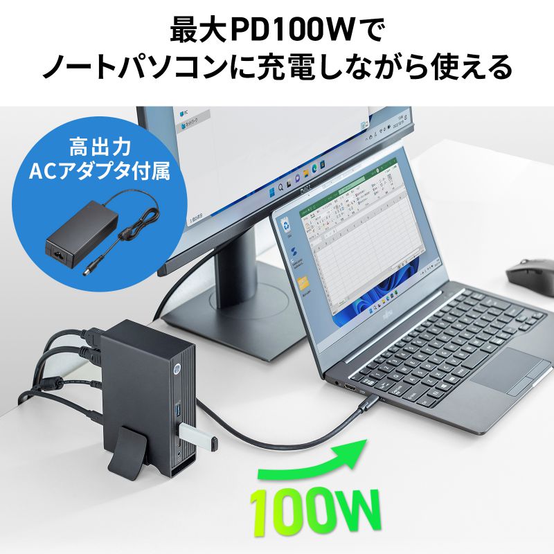 USB Type-Cドッキングステーション 3画面出力対応（USB-CVDK11） :USB