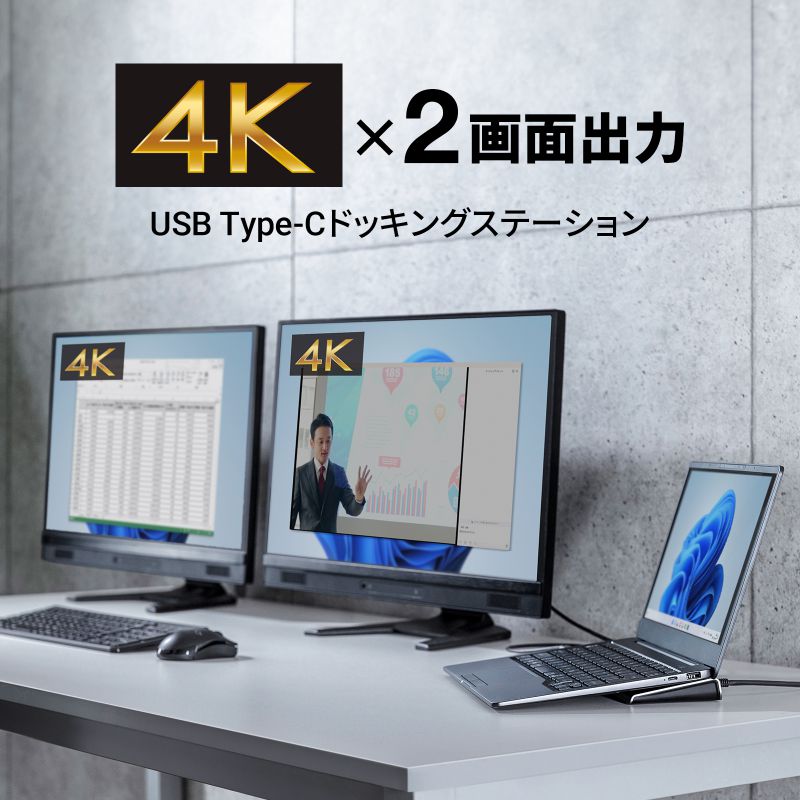 SANWA SUPPLY USB Type-Cドッキングステーション 4K対応 HDMI×2