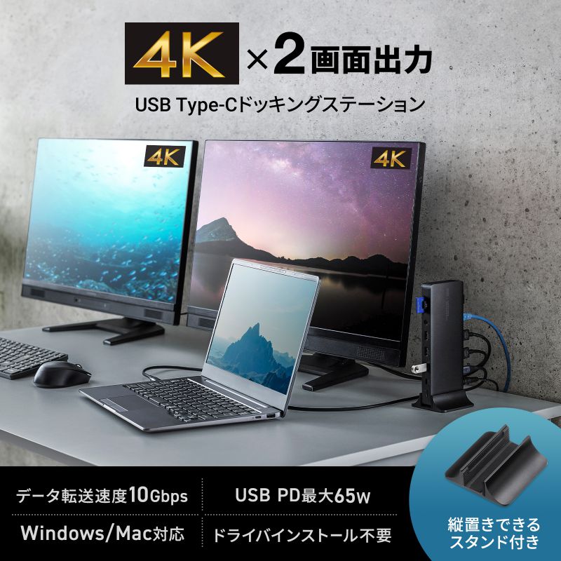 SANWA SUPPLY ドッキングステーション シルバー　USB-DKM65 タブレットやモバイルディスプレイに対応した、スタンド式のUSB